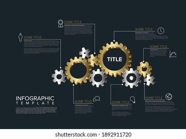 Vector dark Infographic report template metallic gear wheels