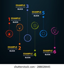 Vector dark Infographic timeline report template with lines and icons