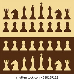 Vector dark and light chess figures on beige and brown background