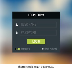 Vector dark login form template / design with simple modern flat user interface