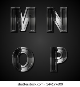 Vector dark metal alphabet letters M N O P