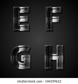 Vector dark metal alphabet letters E F G H