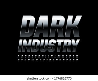 Vector Dark Metal Industrial Font. Chrome modern Alphabet. Glossy steel Alphabet Letters and Numbers