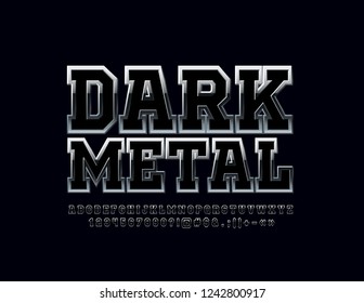 Vector Dark Metallic Font. Silver  Alphabet Letters, Numbers and Symbols