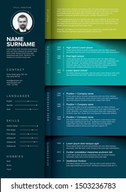 Vector dark minimalist cv / resume template with color blocks design