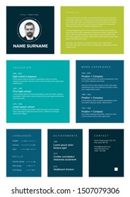 Vector dark minimalist cv / resume template with color blocks design