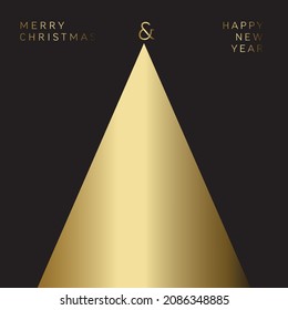 Vector dark modern simple trendy christmas card with abstract golden triangle geometry christmas tree made from golden lines and minimalistic simple lettering. 