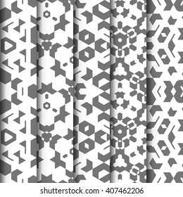 vector dark monochrome decoration abstract geometric seamless patterns white background collection