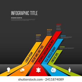 Vector dark multipurpose Infographic template made from five refract stripes content blocks with icons and description - dark version of infographic template