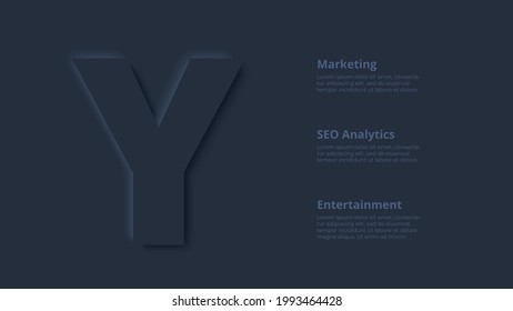 Vector dark neumorphic infographic. Presentation slide template. Business infographics concept with letter Y and place for your text.