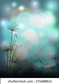 Vector dark night field with bokeh effect.