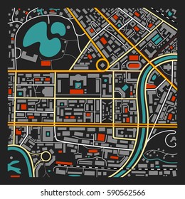 Vector dark night theme city map background