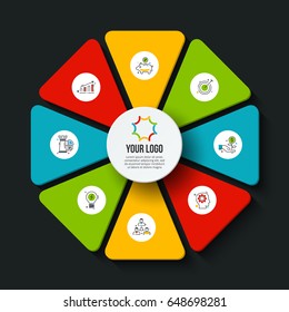Vector dark octagon infographic. Template for cycle diagram, graph, presentation and chart. Business concept with 8 options, parts, steps or processes. Data visualization.