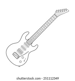 vector dark outline design white electric guitar illustration with shadows