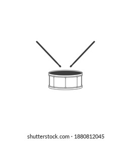vector dark outline drum kit flat style on white background