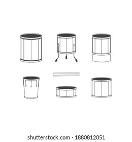 vector dark outline drum set on white background bass tom-tom ride cymbal set