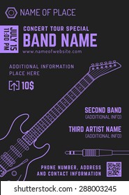 vector dark purple bright violet rock music electro guitar flyer template minimal design
