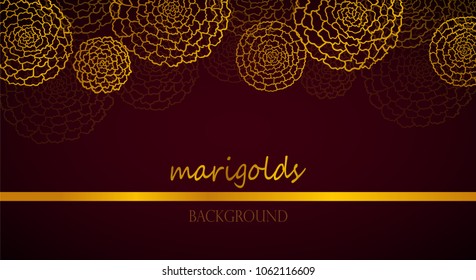 Vector dark red banner with golden marigolds