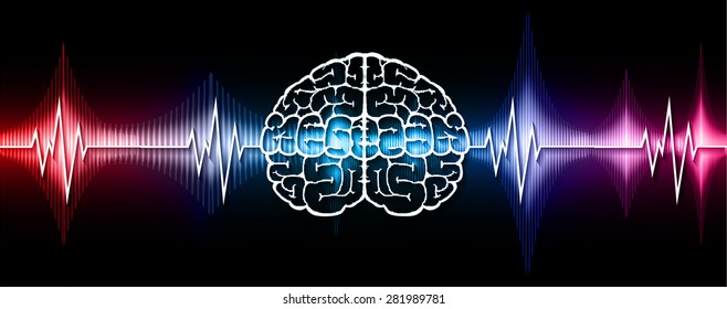 vector dark red blue pink brain processes technology, creative idea concept. wave. ecg, ekg, electrocardiogram. infographics.