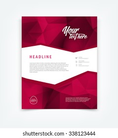 Vector dark red flyer design template with modern polygonal geometric background