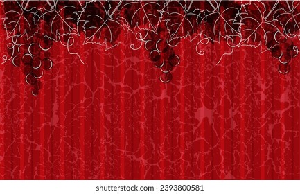 Diseño abstracto de línea roja oscura vectorial con frutas y hojas de uva