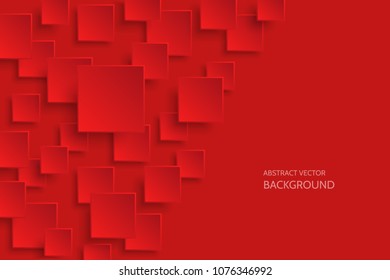 Vector dark red modern abstract background with sample text. Flying mat paper square pattern with soft shadows. Realistic 3d illustration.