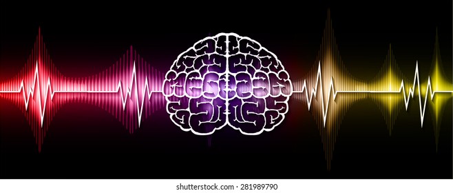 vector dark red purple yellow blue brain processes technology, creative idea concept. wave. ecg, ekg, electrocardiogram. infographics.