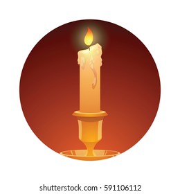 Vector dark red round frame with a candle in the center on a white background.