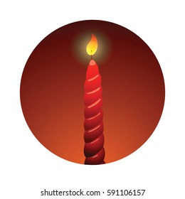 Vector dark red round frame with a candle in the center on a white background.