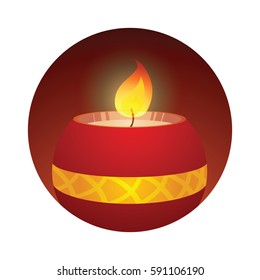 Vector dark red round frame with a candle in the center on a white background.