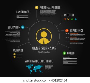 Vector dark resume web infographic template.