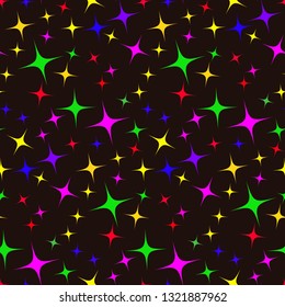 vector dark seamless pattern of multicolored stars