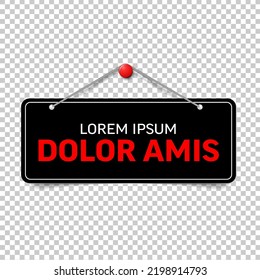 Vector dark shop notice placard on the red pin template with place for your text and shadow on the transparent background. Simple text change.