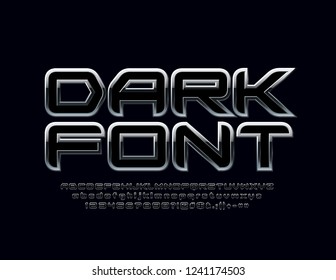 Vector Dark Silver Font. Metallic Alphabet Letters, Numbers and Symbols