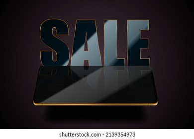 Vector dark smartphone sale illustration. Modern digital device. For sale banner, flayer, leaflet design. Phone background. Black friday poster design. Concept mobile discount promotion element