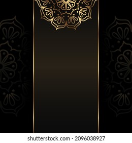 Cartel de la prima cuadrada oscura vectorial con mandala dorada. Fondo de lujo con espacio para copiar