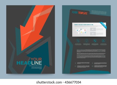 Vector dark template design with green and orange arrows. Vector illustration. Use for Cover brochure flyer book magazine annual report and printing press. Front page and back page in A4 size.