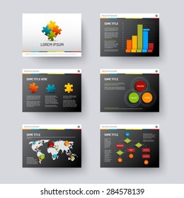 Vector dark Template for presentation slides with graphs and charts