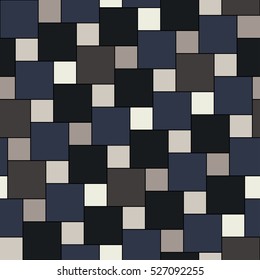 Vector dark tiles seamless pattern, square grid textile print, abstract texture for fashion design