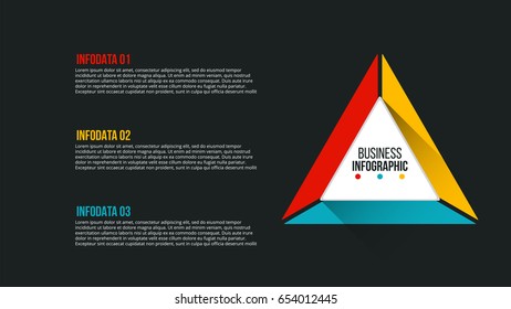 Vector dark triangle infographic. Template for cycle diagram, graph, presentation and chart. Business concept with 3 options, parts, steps or processes. Data visualization.