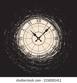 Vector dark tunnel with light at the end with clock.