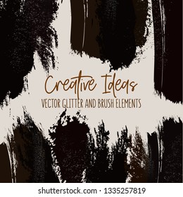 Vector dark watercolor brush strokes creative template on beige background. Modern wedding cards texture with gold. Abstract design for cover, banner, invitation, card Branding and identity Vector