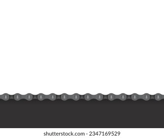 Vector darkened lower edge of the page decorated with a realistic bicycle chain. Horizontally repeating texture. White background.