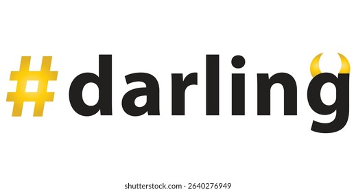 vector darling hashtag with golden symbol and golden devil´s horns	