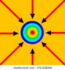 Vector dart board and arrow pointing to a target