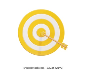 vector dart hitting center of target 3d icon. arrow hitting aim or bullseye 3d vector illustration