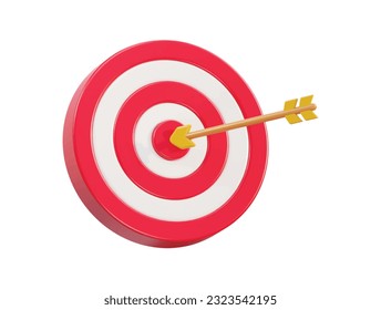 vector dart hitting center of target 3d icon. arrow hitting aim or bullseye 3d vector illustration