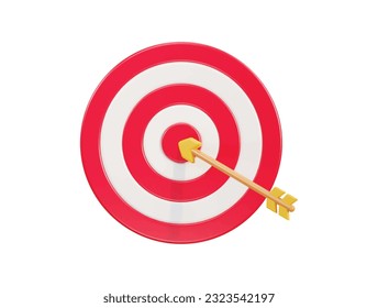 vector dart hitting center of target 3d icon. arrow hitting aim or bullseye 3d vector illustration