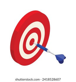 vector dart hitting center of target 3d icon. arrow hitting aim or bullseye 3d vector illustration