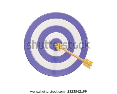 vector dart hitting center of target 3d icon. arrow hitting aim or bullseye 3d vector illustration